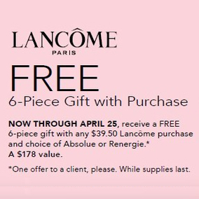 Dillard’s – Lancome Free 6-Piece Gift with Purchase